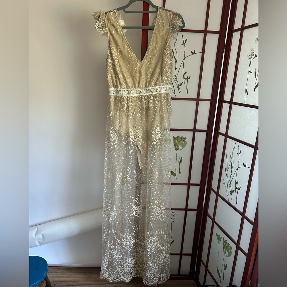 Elegant Gold Sequence Gown with bodysuit